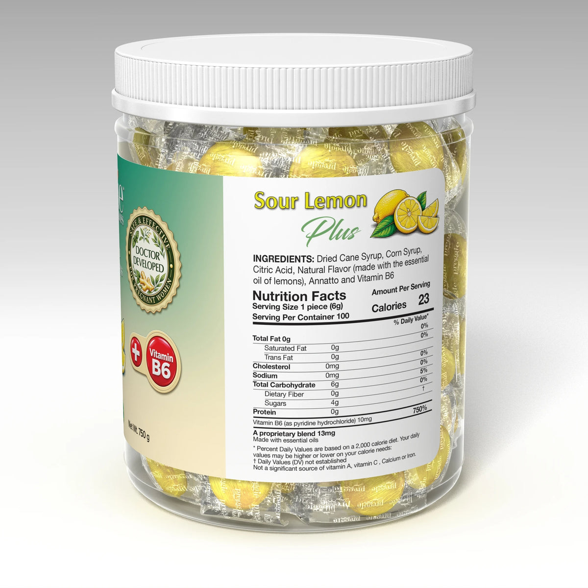 Preggie 100 Sour Lemon Plus - nutrition and ingredients panel