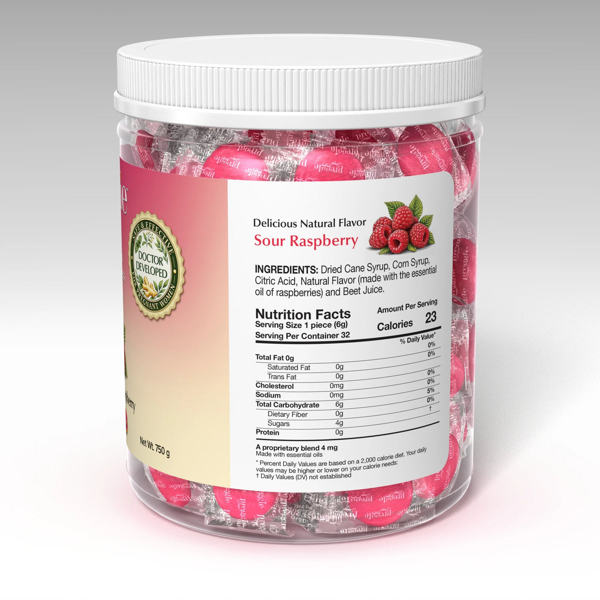 Preggie 100 Sour Raspberry - nutrition and ingredients panel