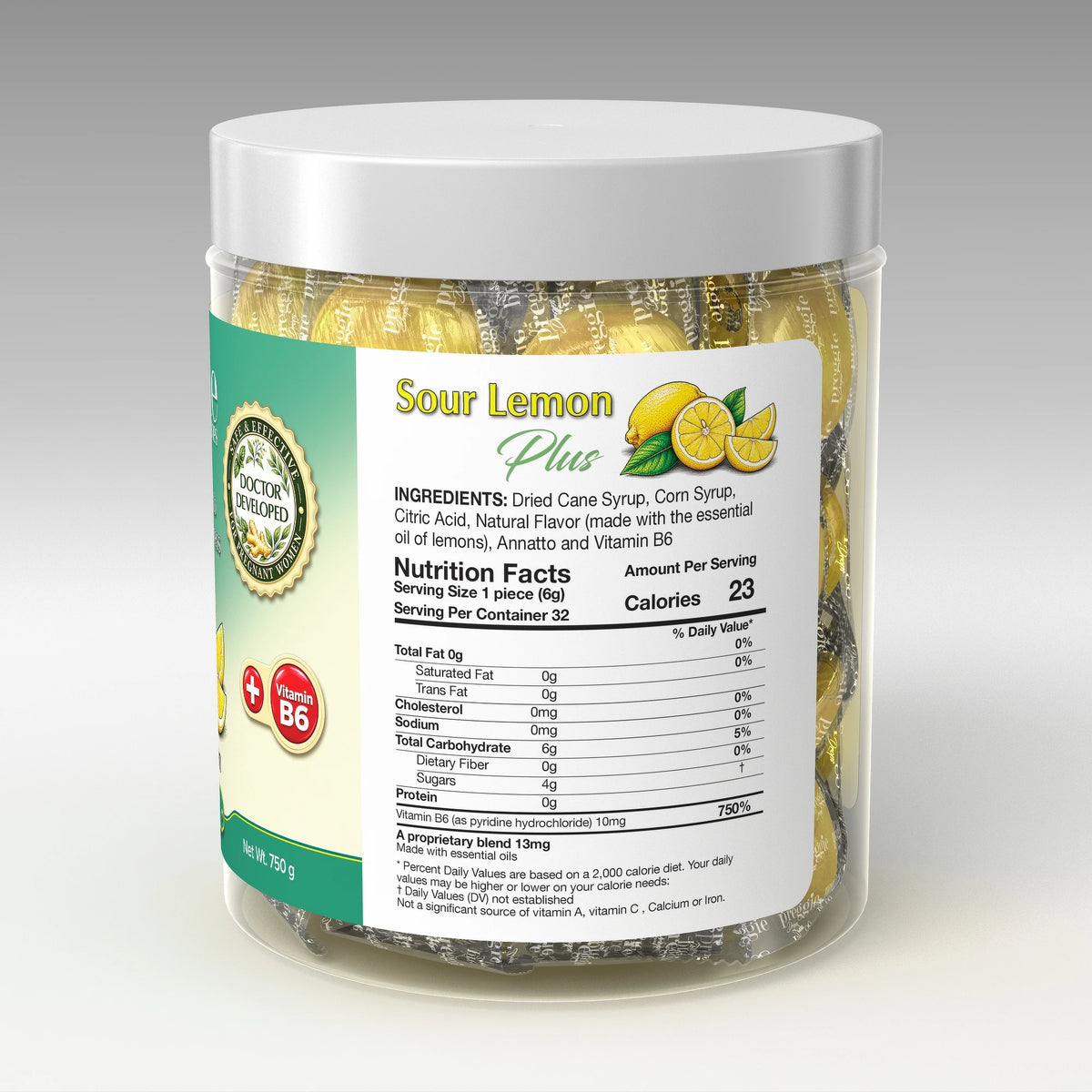 Preggie 32 Sour Lemon Plus - nutrition and ingredients panel
