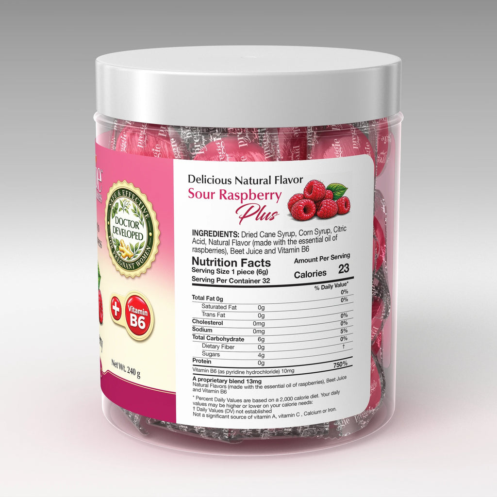 Preggie 32 Sour Raspberry Plus - nutrition and ingredients panel