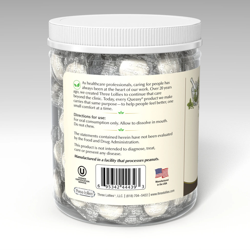 Queasy 100 Peppermint - directions and barcode panel
