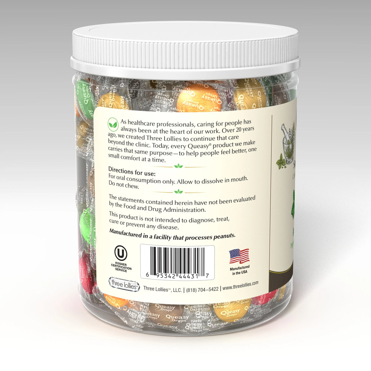 Queasy 100 Lozenges - directions and barcode panel