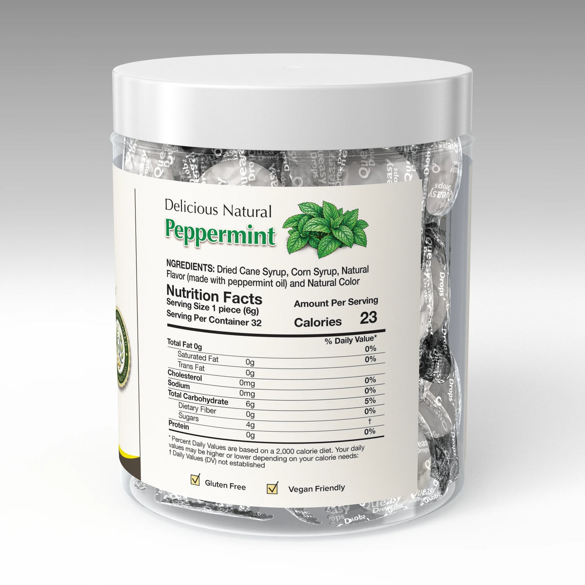 Queasy 32 Peppermint - nutrition and ingredients panel