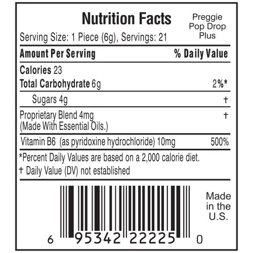 Preggie Pop Drop Plus Nutrition Label