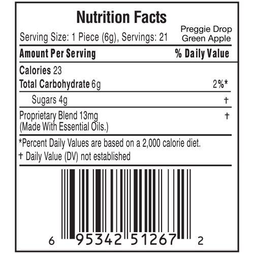 Preggie Drop Green Apple Nutrition Label