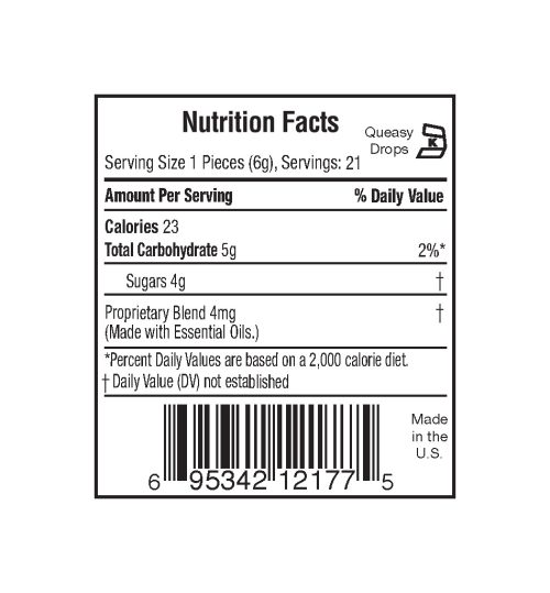 Queasy Drops Nutrition Label