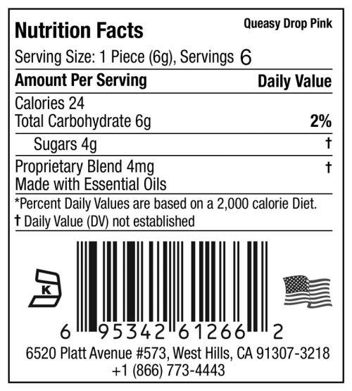 Queasy Drop Pink Nutrition Label 6pc