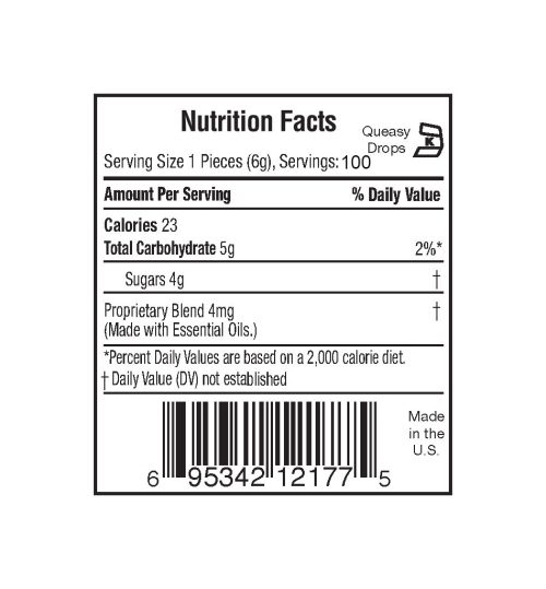 Queasy Drops 100 Nutrition Label